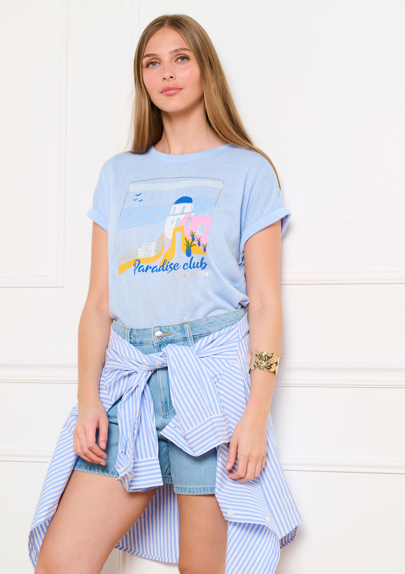 T-shirt met zomerse print, T-shirt met zomerse print - BLUE PASTEL - 02301947_3003
