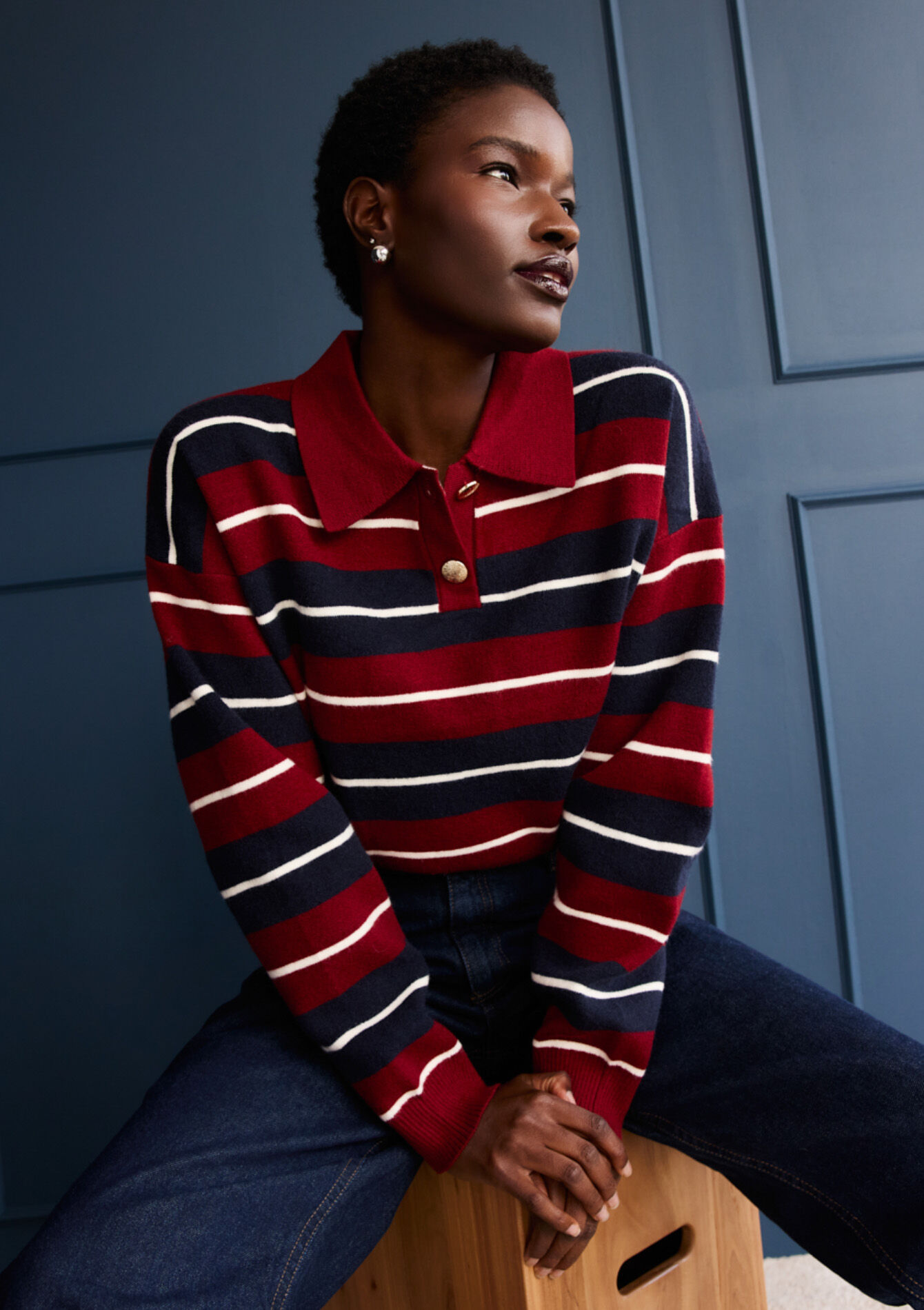 Gestreepte trui met polokraag, Gestreepte trui met polokraag, , back