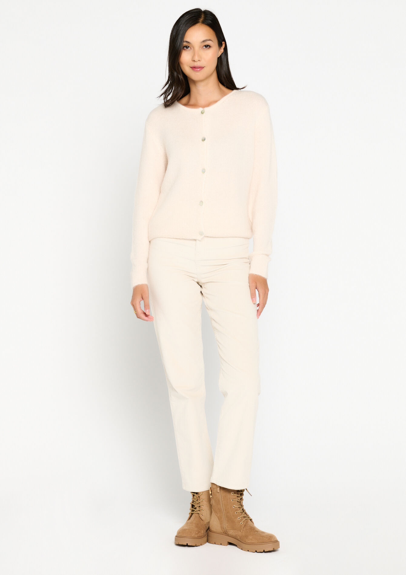 Cardigan met ronde hals, Cardigan met ronde hals - ECRU PEACH - 04101089_2564