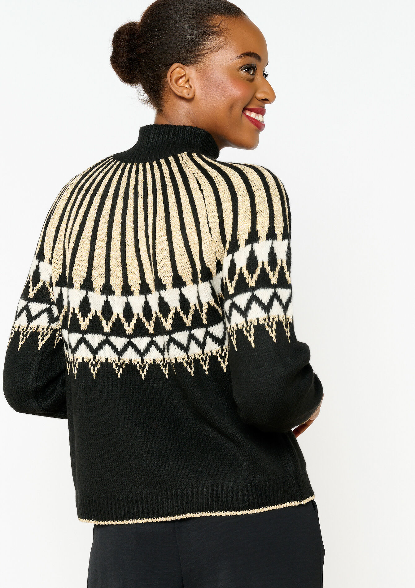 Jacquard pullover with pattern, Jacquard pullover with pattern - BLACK - 04006404_1119
