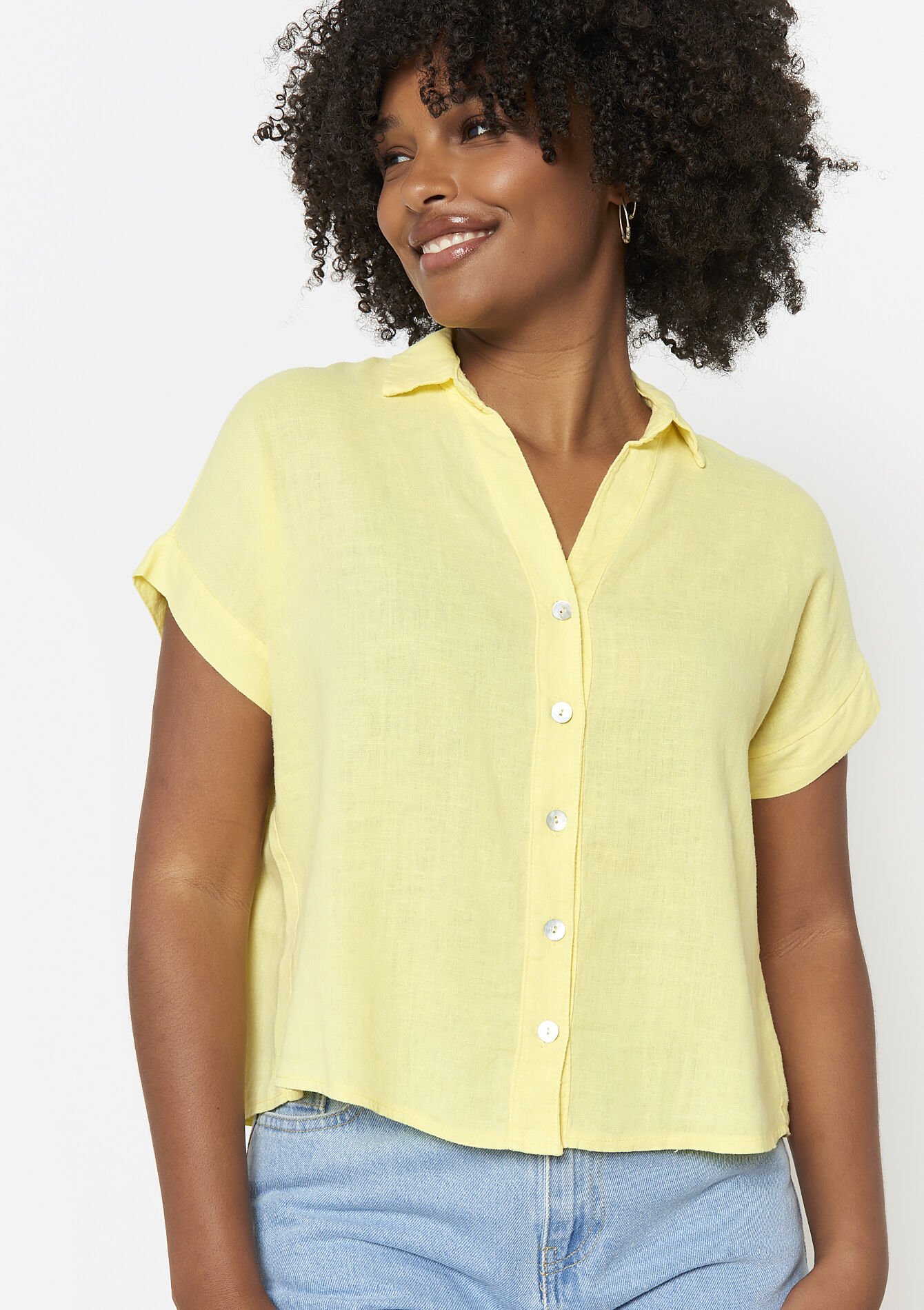 Linnen blouse met knoopsluiting - YELLOW PASTEL - 05702839_5004