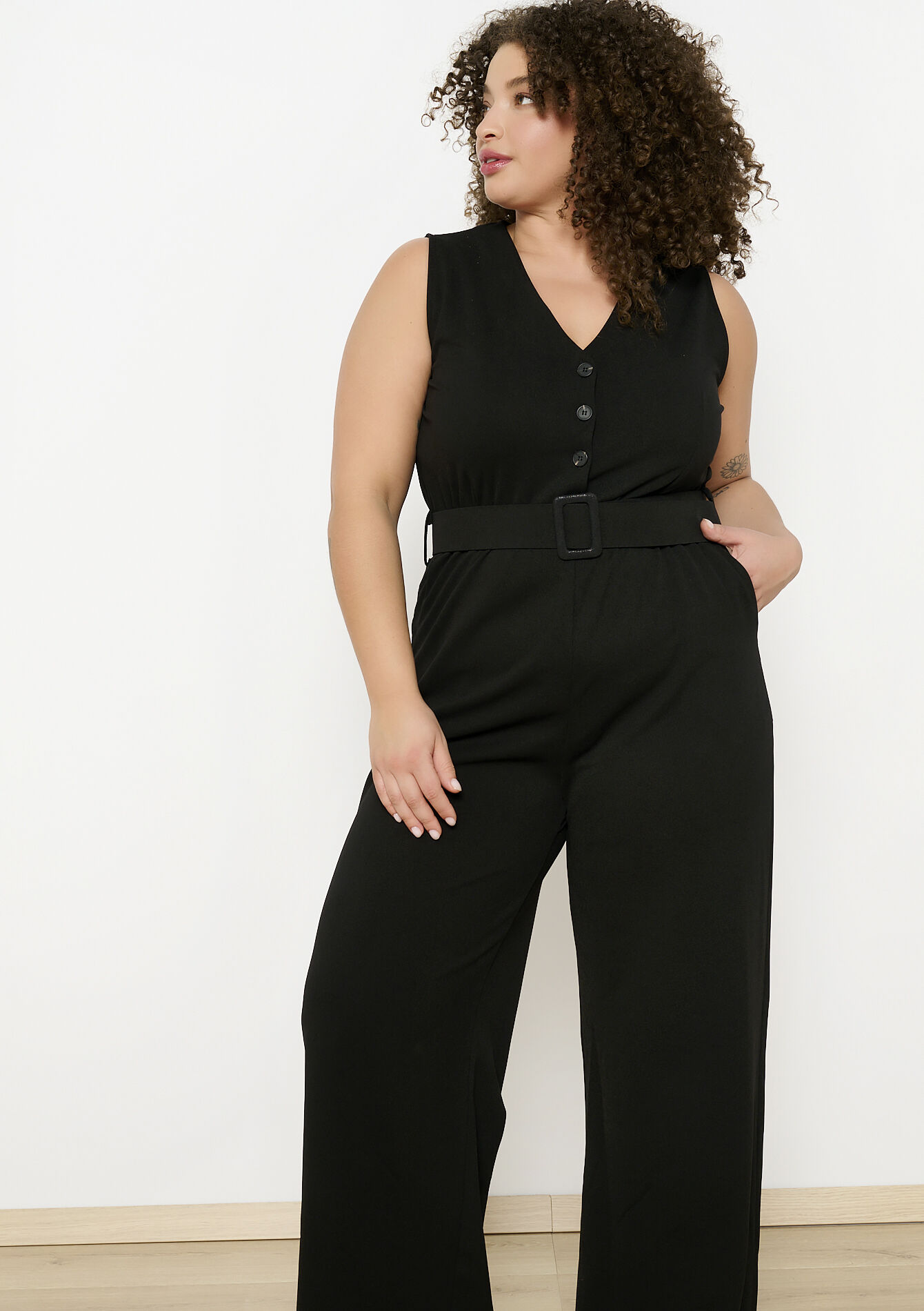 Jumpsuit in scuba fabric, Jumpsuit in scuba fabric - BLACK - 06004593_1119