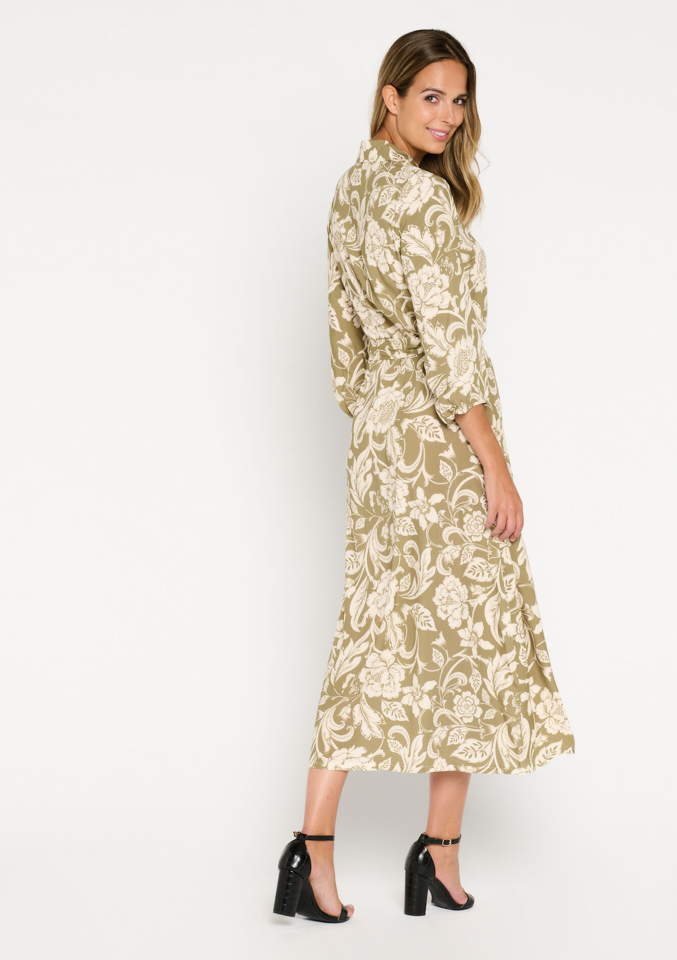 Lange jurk met paisleyprint, Lange jurk met paisleyprint - KHAKI FADED - 08602153_4326