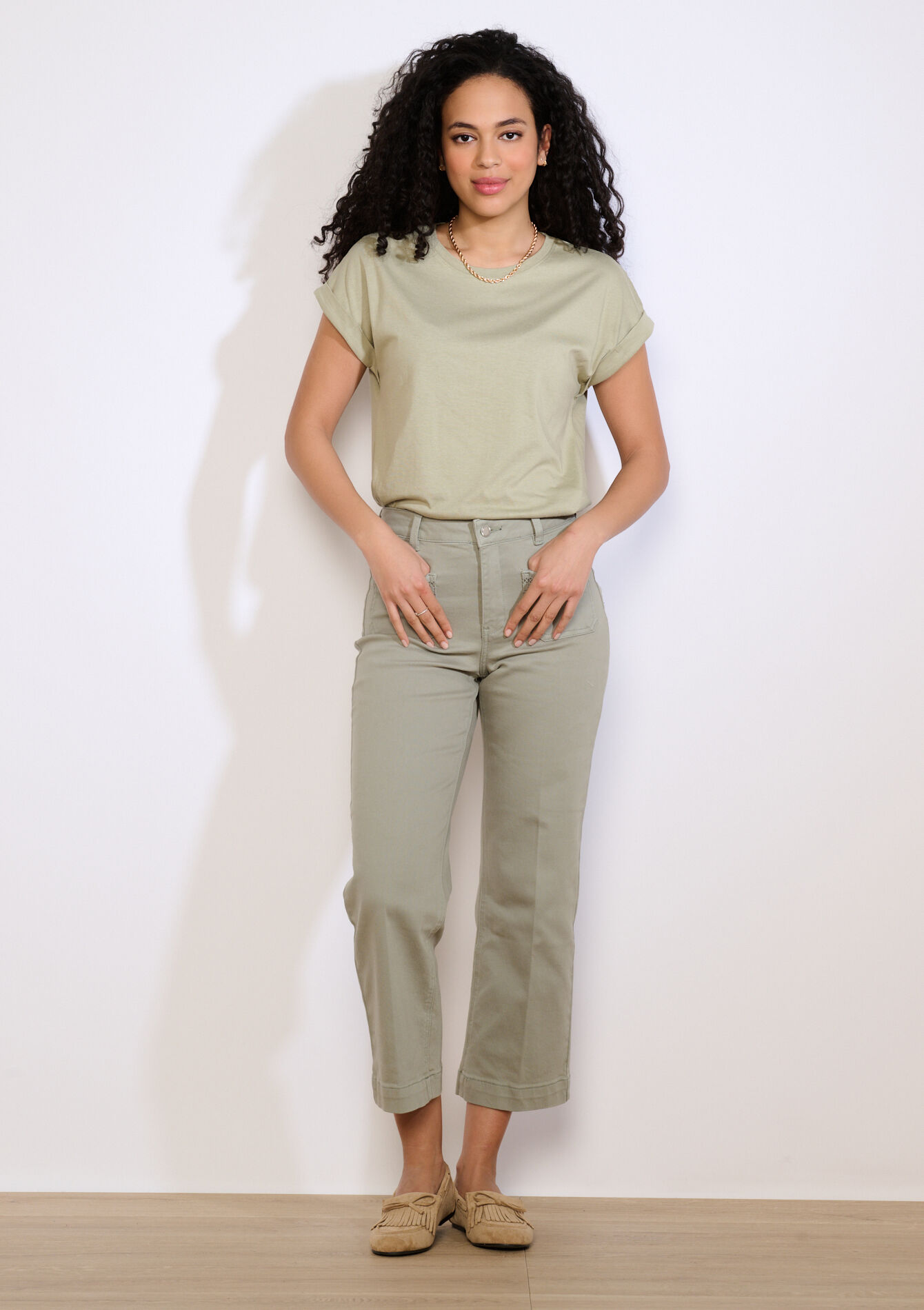 Wijde 7/8 broek met zakken - KHAKI FADED - 06004666_4326