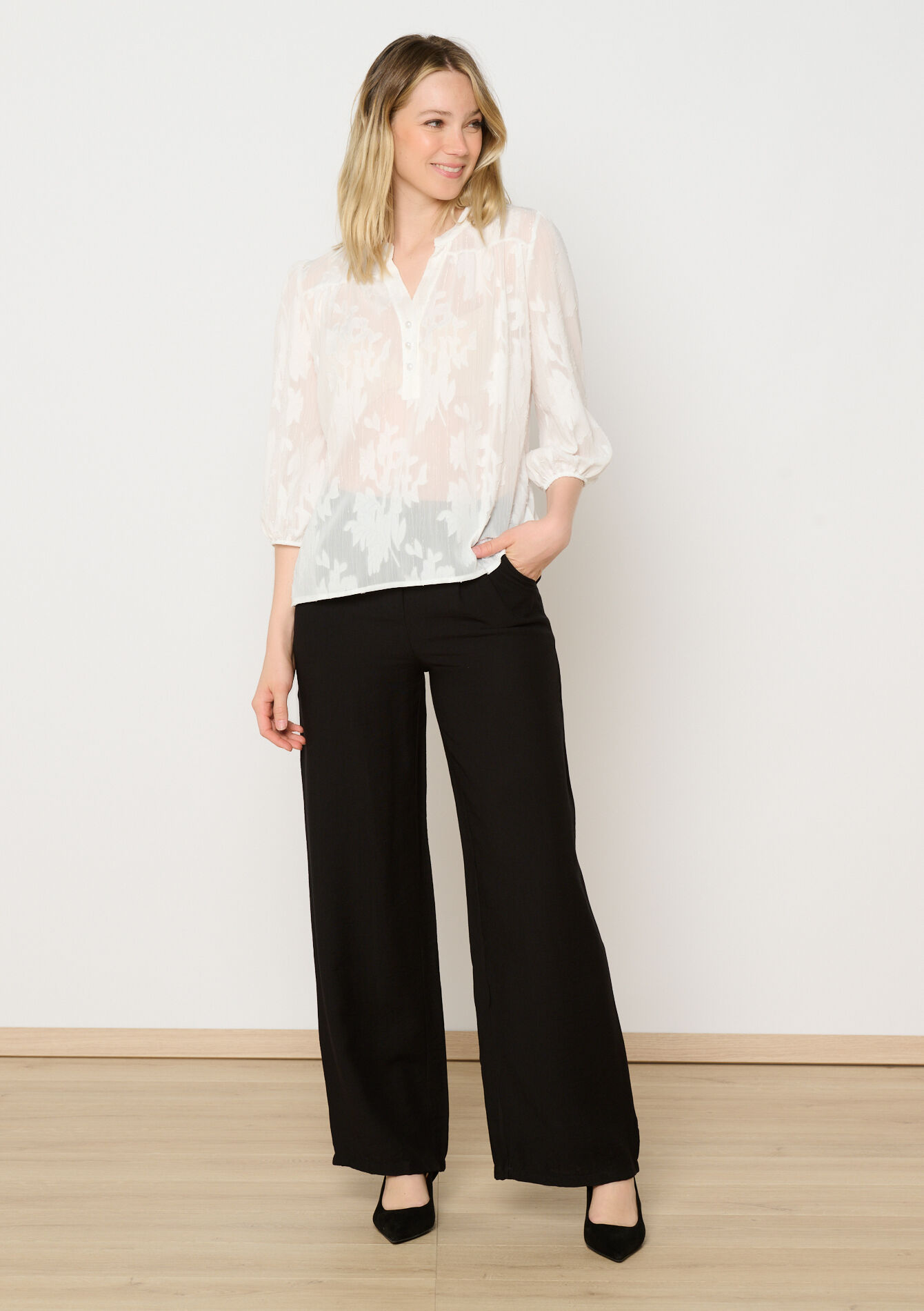 Blouse jacquard légère, Blouse jacquard légère - VANILLA WHITE - 05702788_1013