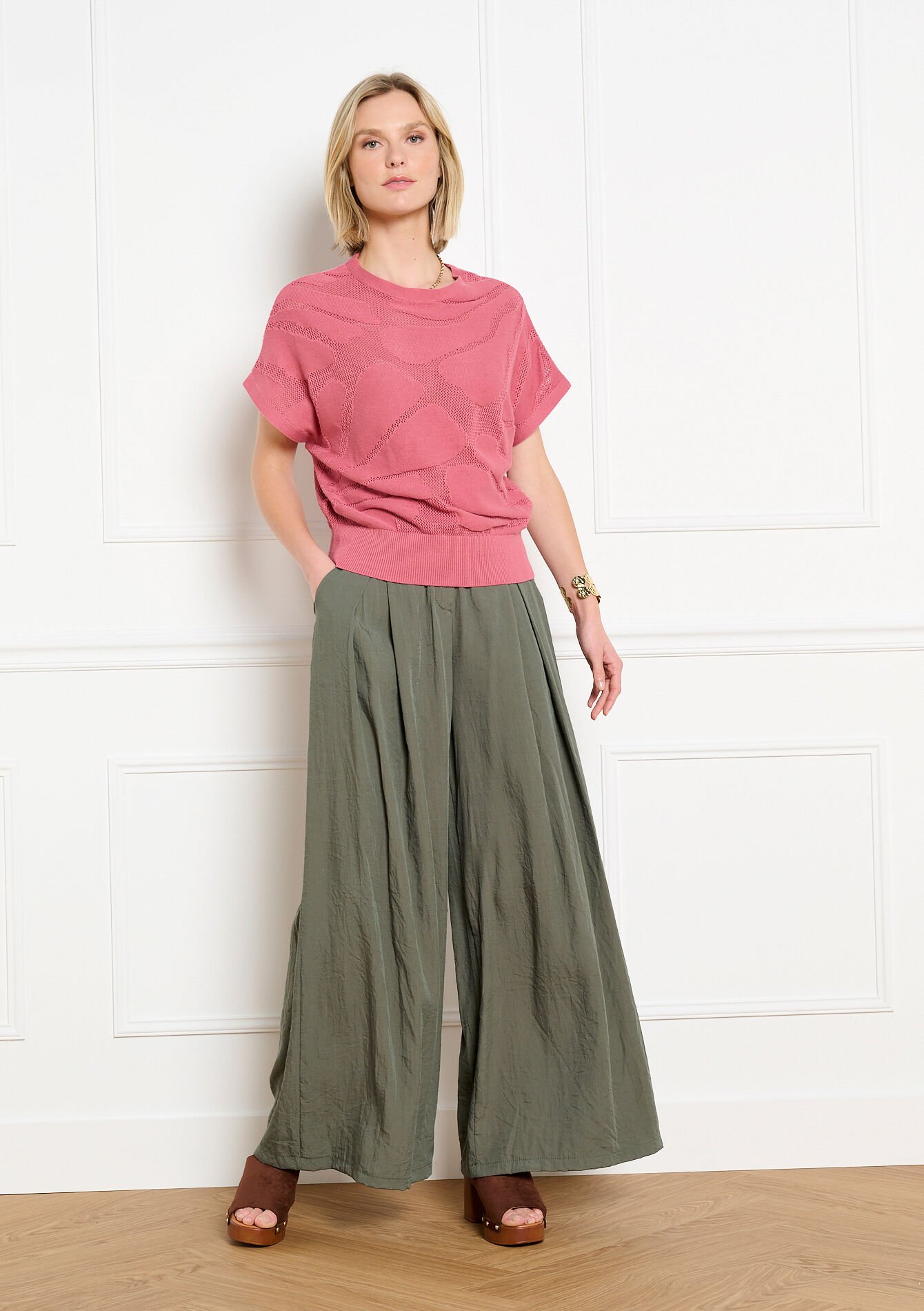 Gehaakte top met korte mouwen - COSMETIC PINK - 04007076_5733