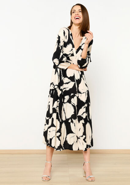 Oversized dress with flowers - BLACK - 08602314_1119