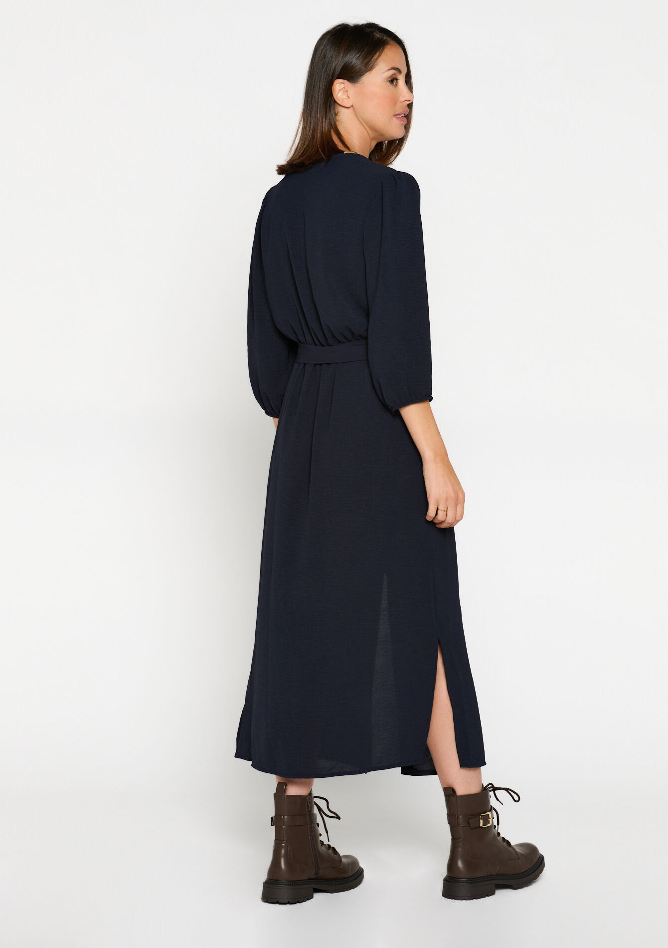 Midi-jurk in kreukstof, Midi-jurk in kreukstof - NAVY BASIC - 08602195_2723