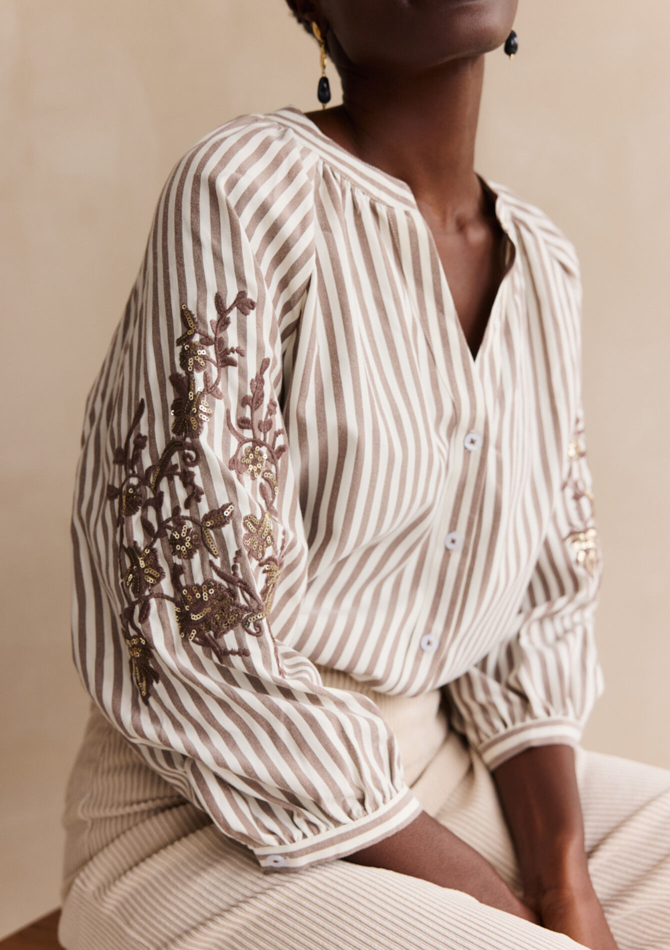 Gestreepte blouse met borduurwerk, Gestreepte blouse met borduurwerk - OFFWHITE - 05702996_1001