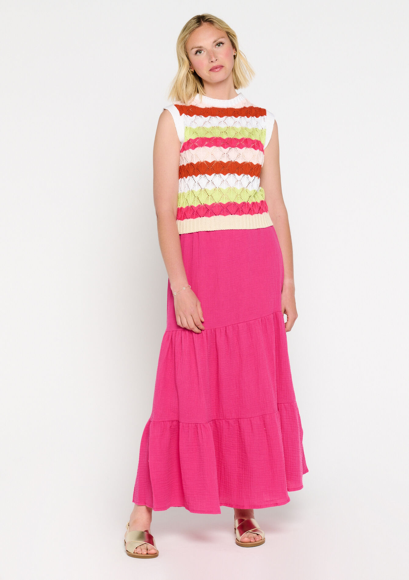 Débardeur à rayures en macramé, Débardeur à rayures en macramé - OFFWHITE - 02200355_1001