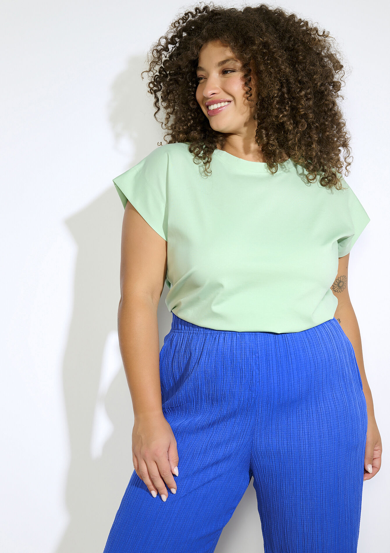 Fluid T-shirt with cap sleeves, Fluid T-shirt with cap sleeves - MINT GREEN - 02301831_1723