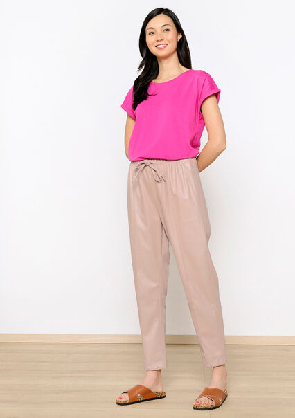 Loose trousers in imitation leather - LIGHT TAUPE - 06600828_2572