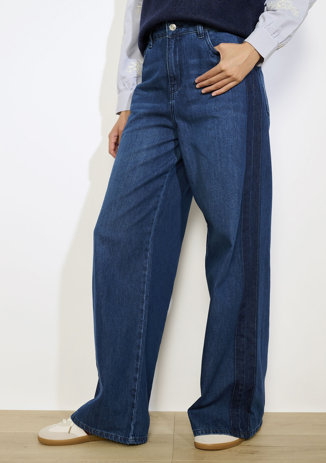 High-waist wide leg jeans, High-waist wide leg jeans - DARK BLUE - 22000625_0501