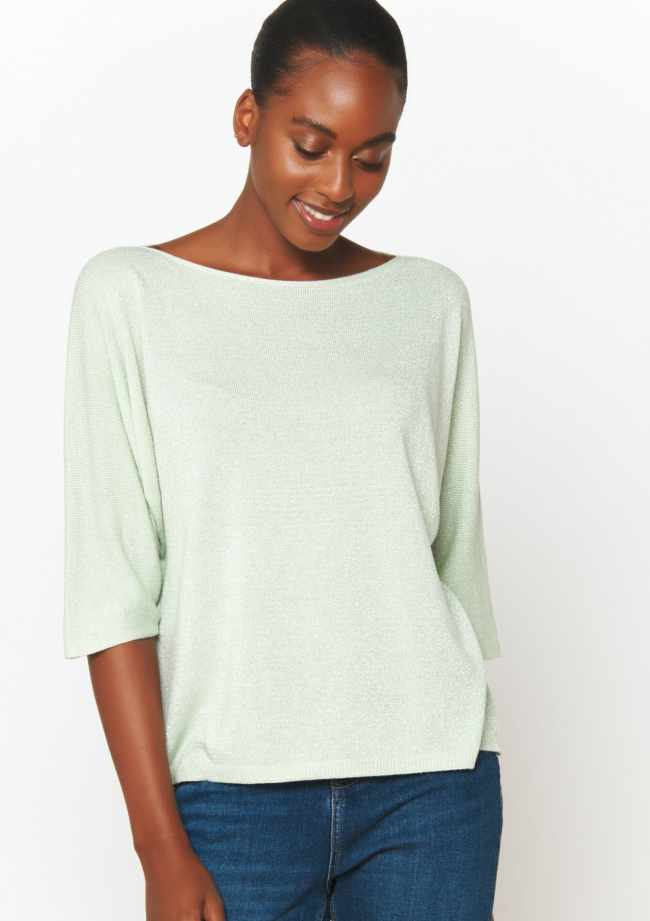 Fijne trui met lurex - ALMOND GREEN - 04006637_1724