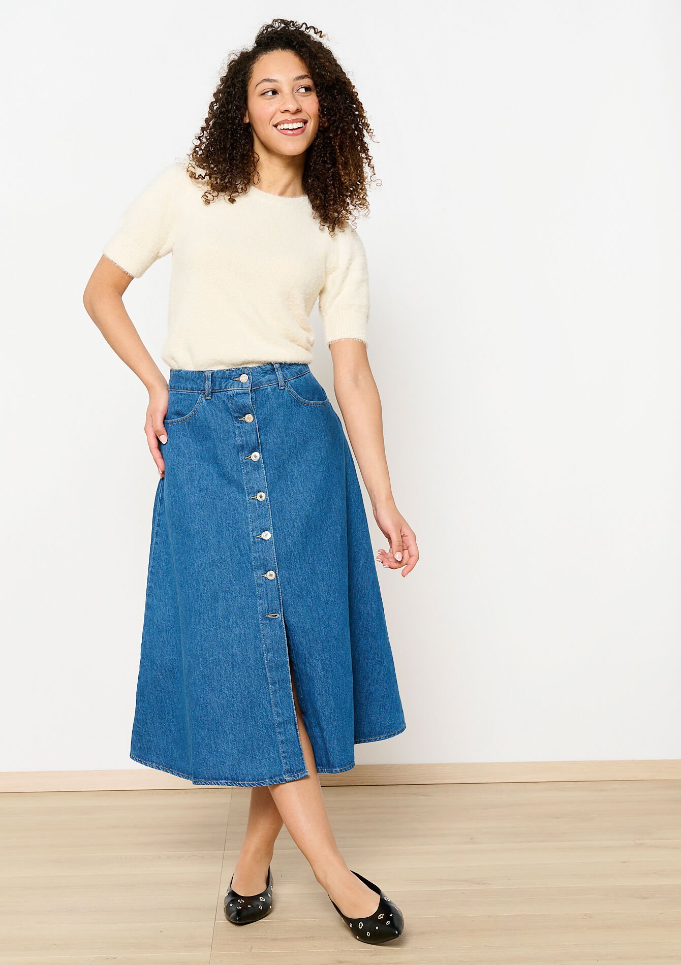 Denim midirok - MEDIUM BLUE - 07101329_0500