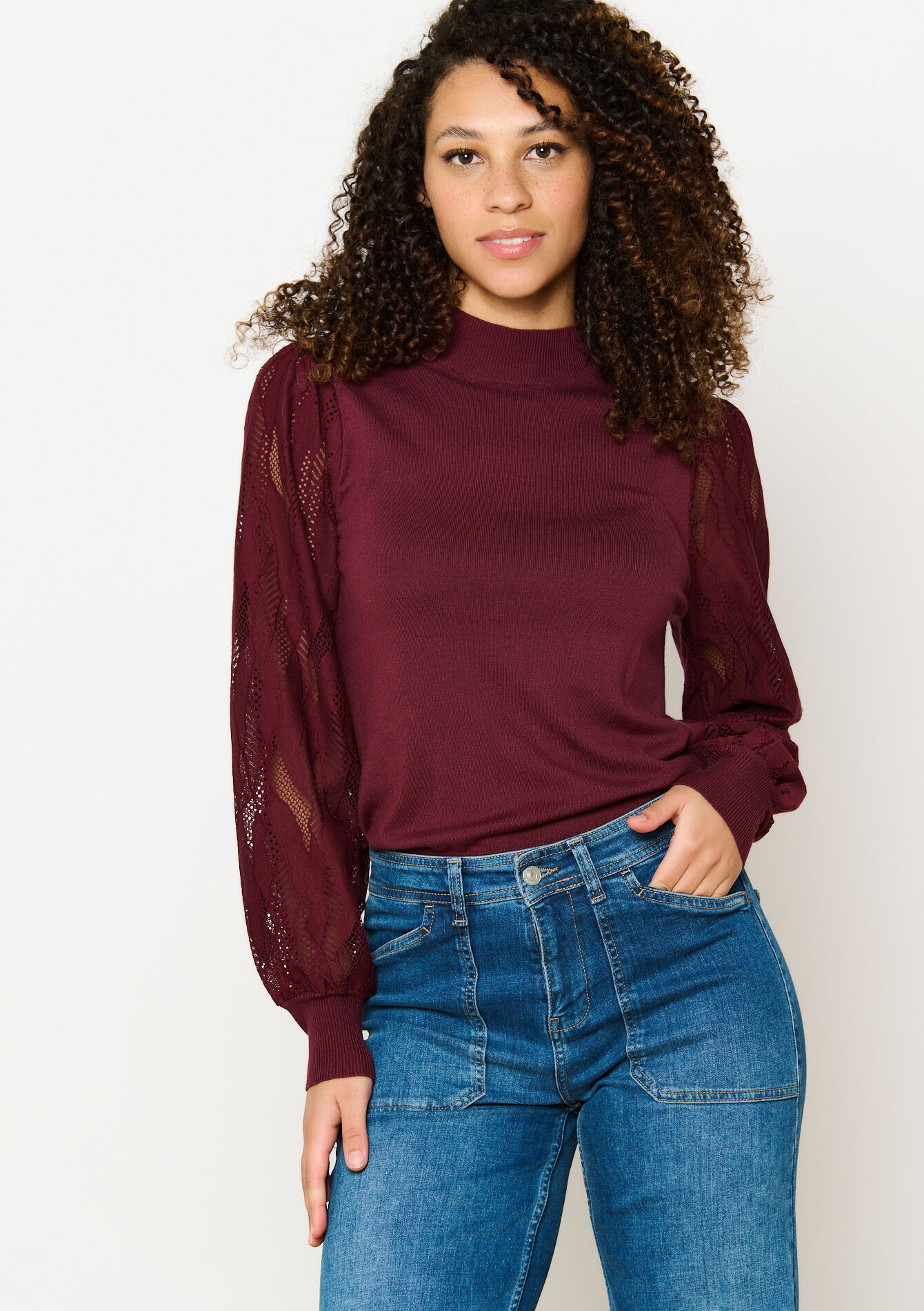Trui met mesh mouwen - BORDEAUX WINE - 04006526_5514