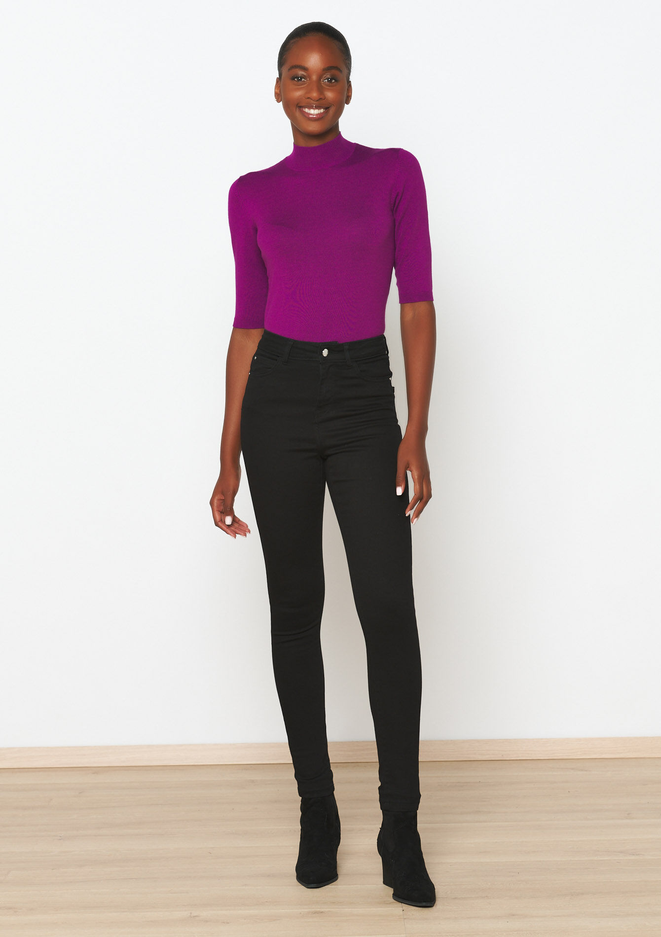 Skinny jeans met hoge taille, Skinny jeans met hoge taille - BLACK - 22000533_1119
