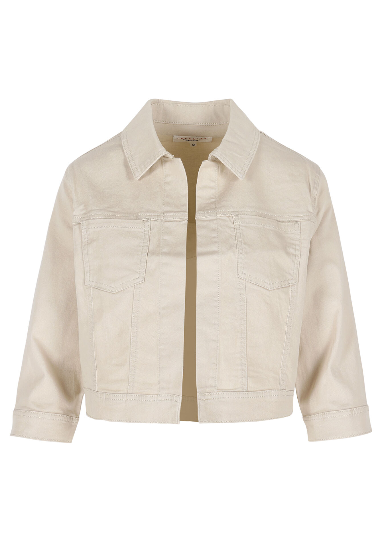 Cropped cotton twill jacket - LT BEIGE - 09101123_2527