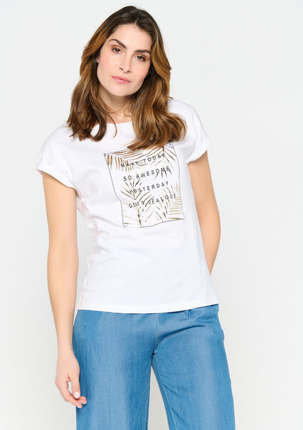 T-shirt with text and metallic text - OPTICAL WHITE - 02300869_1019