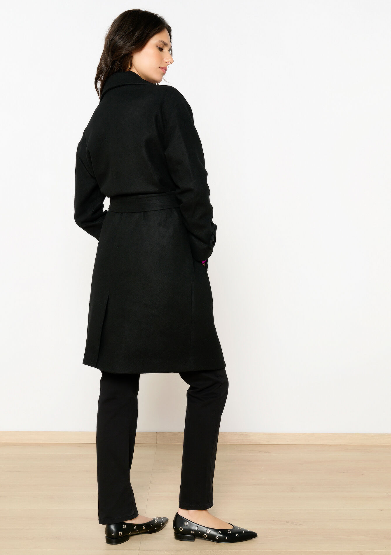 Halflange jas met riem, Halflange jas met riem - BLACK - 23000678_1119