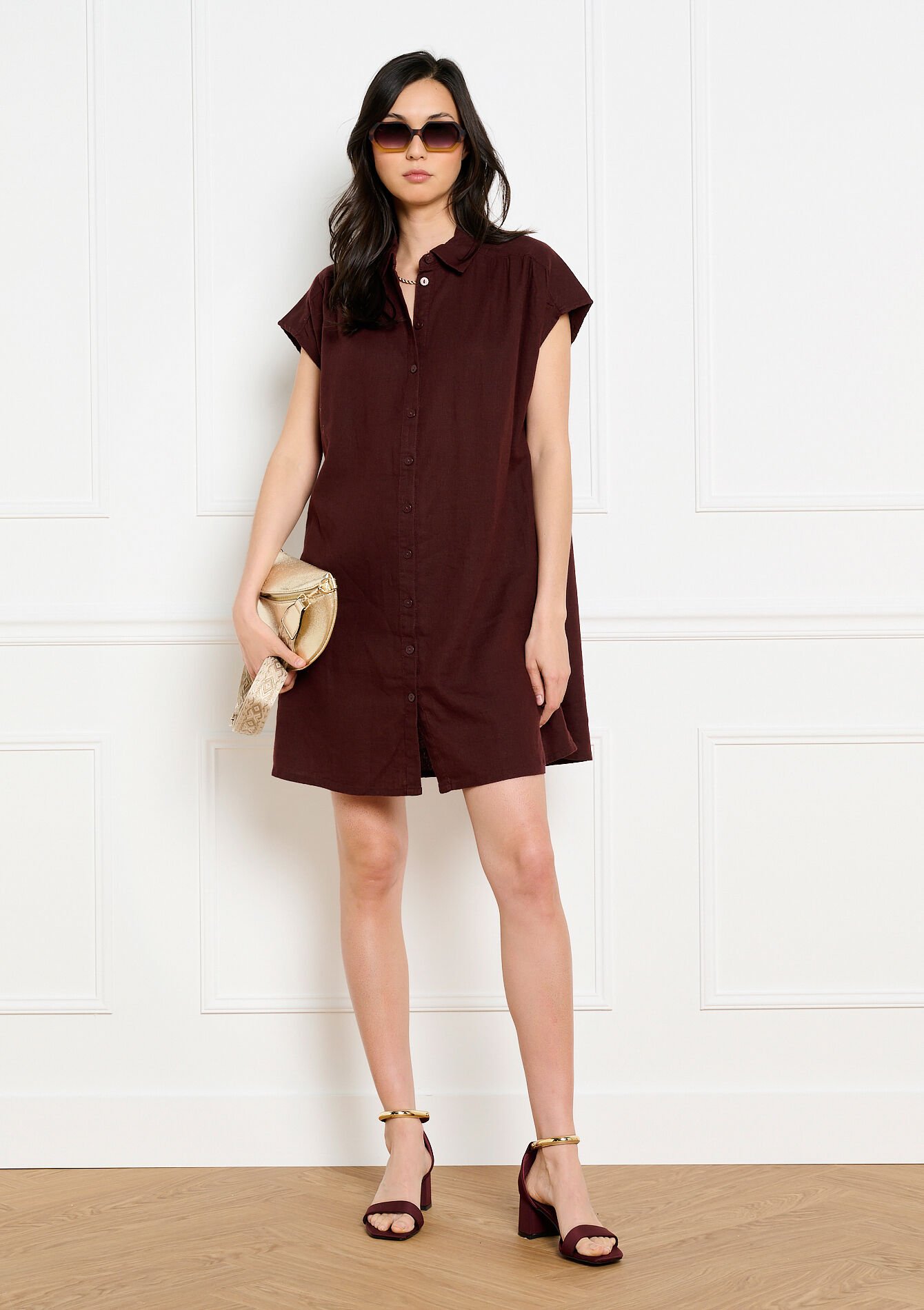 Clean short shirt dress - BROWN DARK CHOCOLATE - 08104334_3720