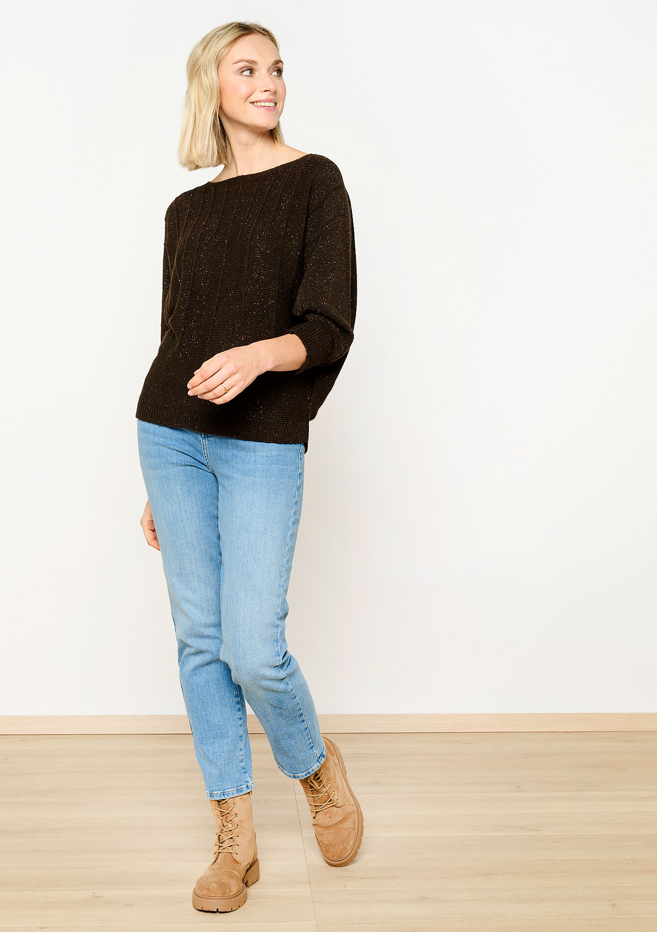 Pullover en lurex manches chauve-souris, Pullover en lurex manches chauve-souris - BROWN DARK CHOCOLATE - 04006276_3720