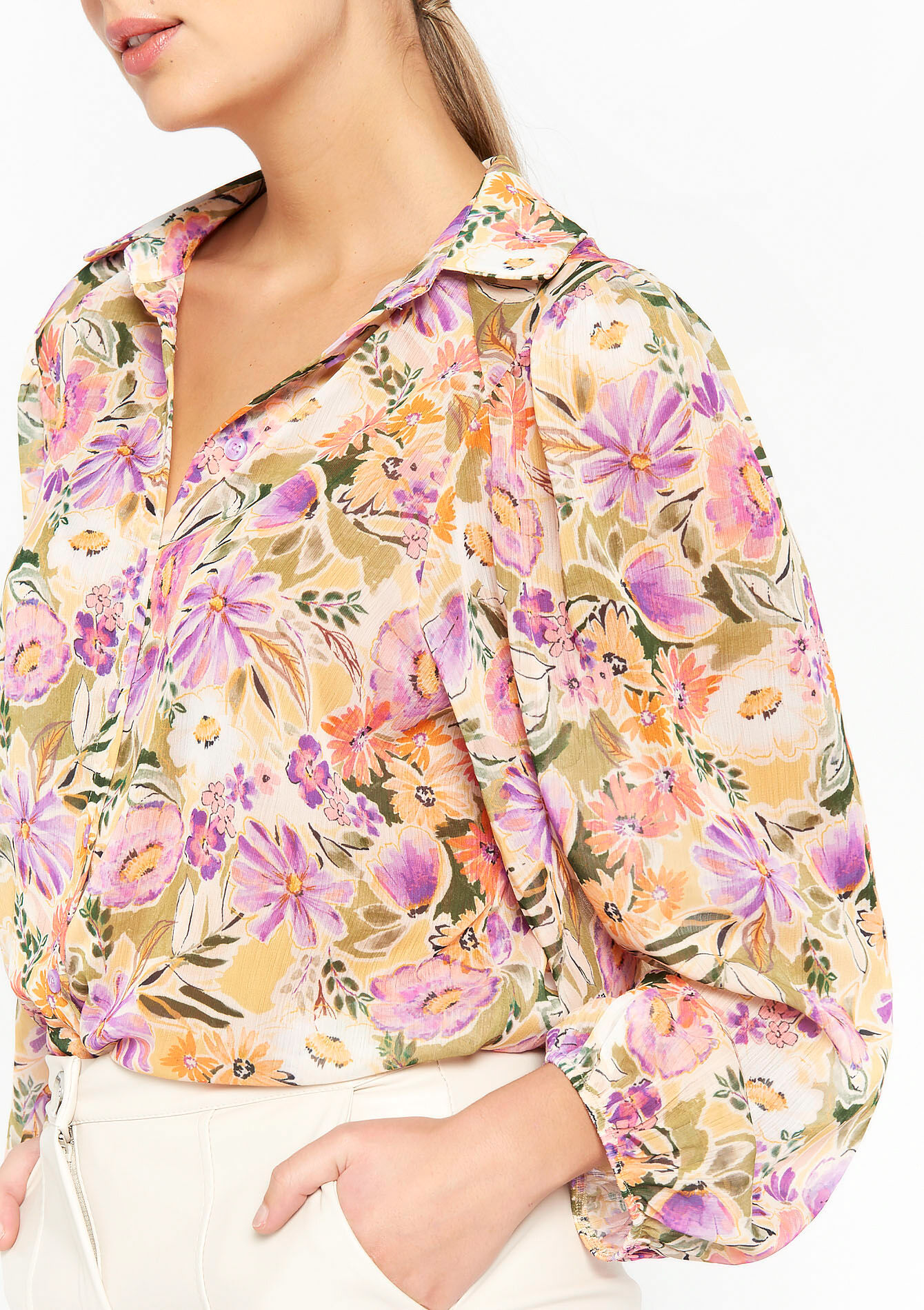 Chiffon hemd met bloemenprint, Chiffon hemd met bloemenprint - LILAC BRIGHT - 05702138