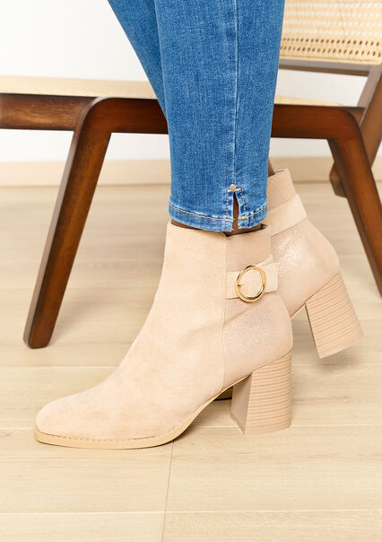 Suede ankle boots with buckle - BEIGE SAND - 13100249_1940