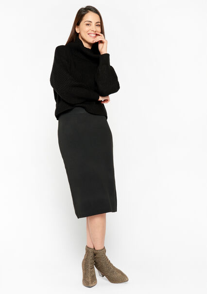 Knitted midi skirt - BLACK - 07100890_1119