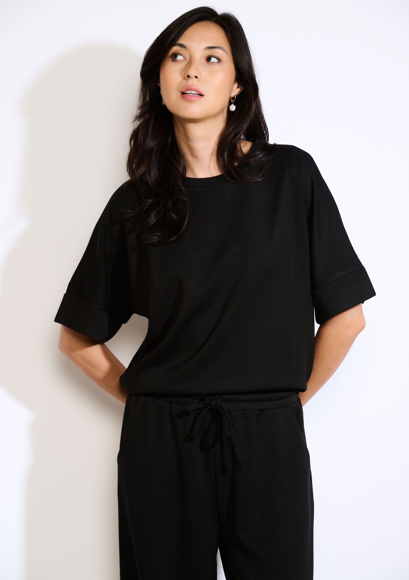 T-shirt ample en jersey, T-shirt ample en jersey - BLACK - 15100383_1119