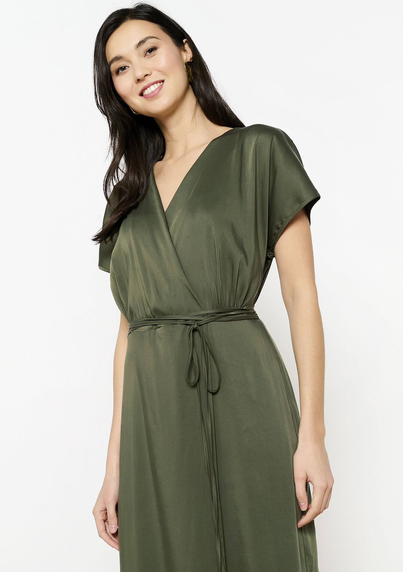 Midi-jurk met overslag, Midi-jurk met overslag - KHAKI MED - 08104029_4327