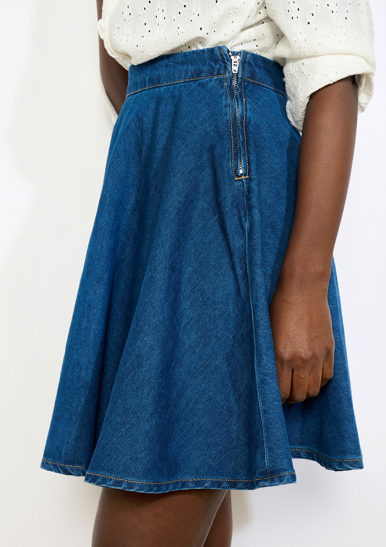 Jupe trapèze en denim, Jupe trapèze en denim - MEDIUM BLUE - 07101481_0500