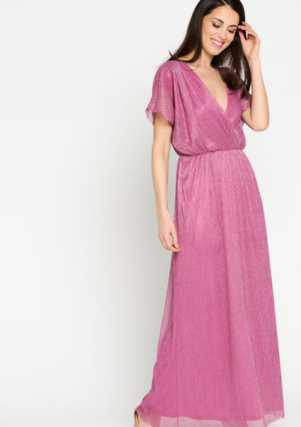 Maxi dress with pleating - FUSCHIA PINK - 08601946_1465