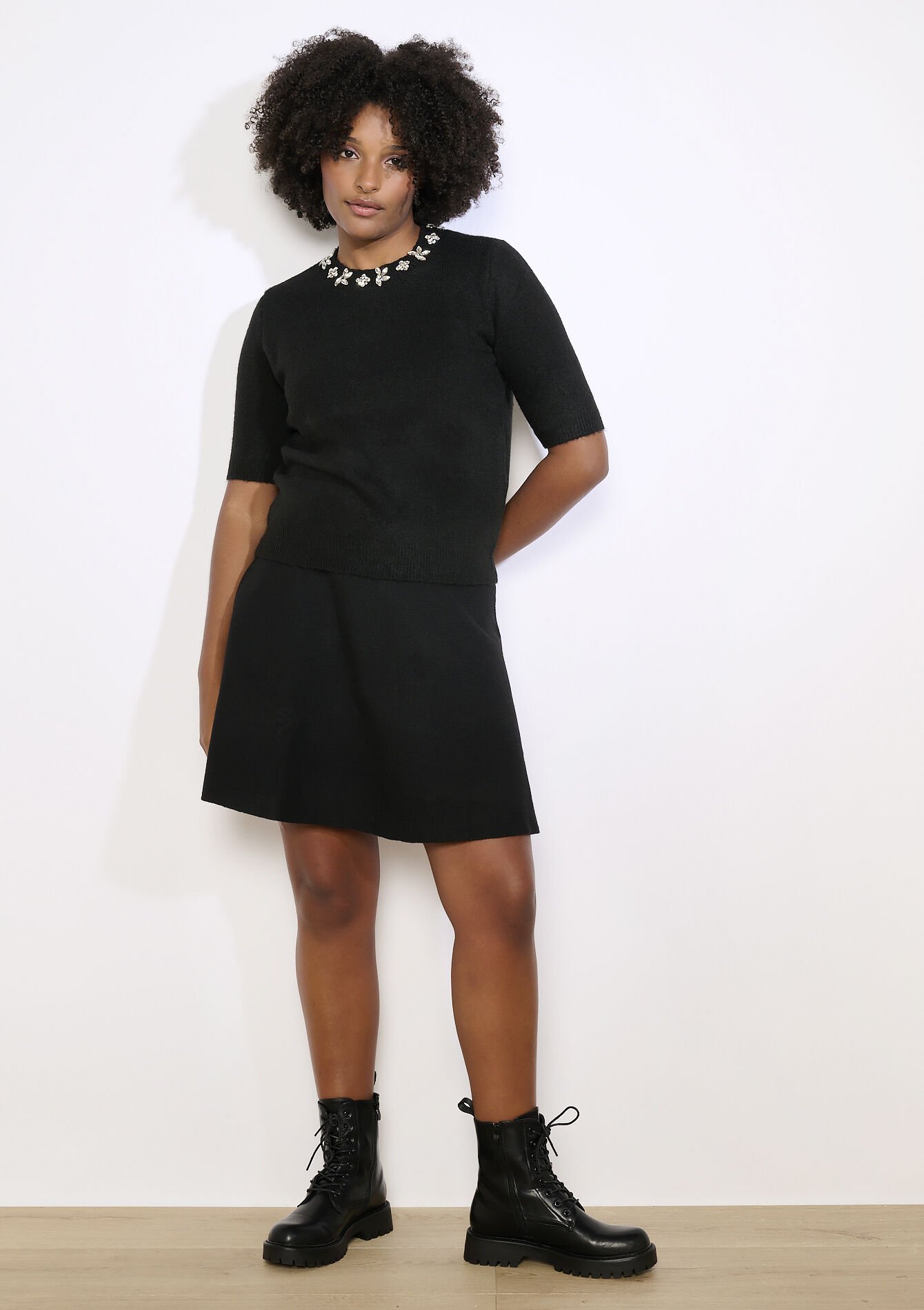 Pull bijou en maille douce, Pull bijou en maille douce - BLACK - 04006955