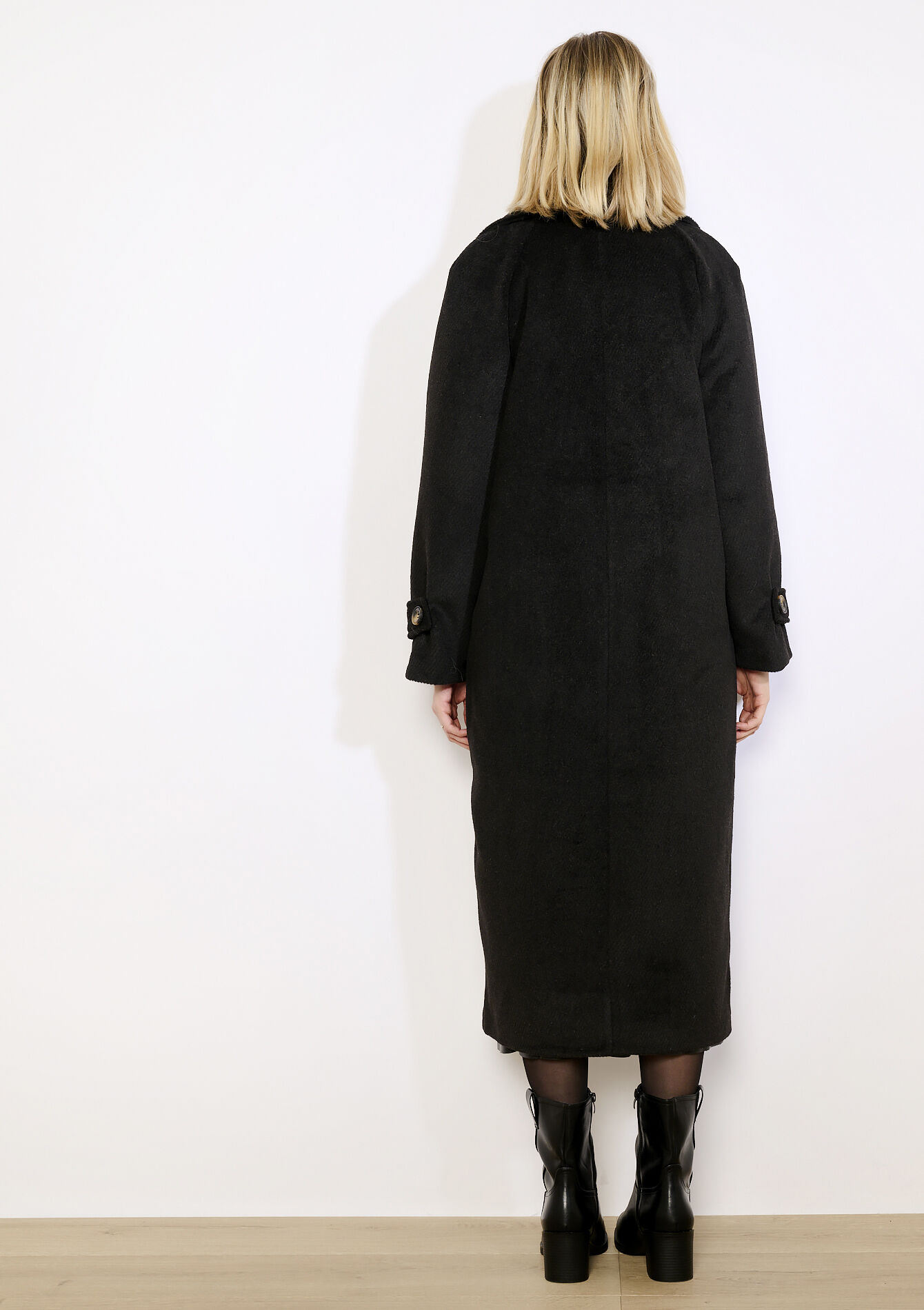 Lange jas met dubbele rij knopen, Lange jas met dubbele rij knopen - BLACK - 23000808_1119