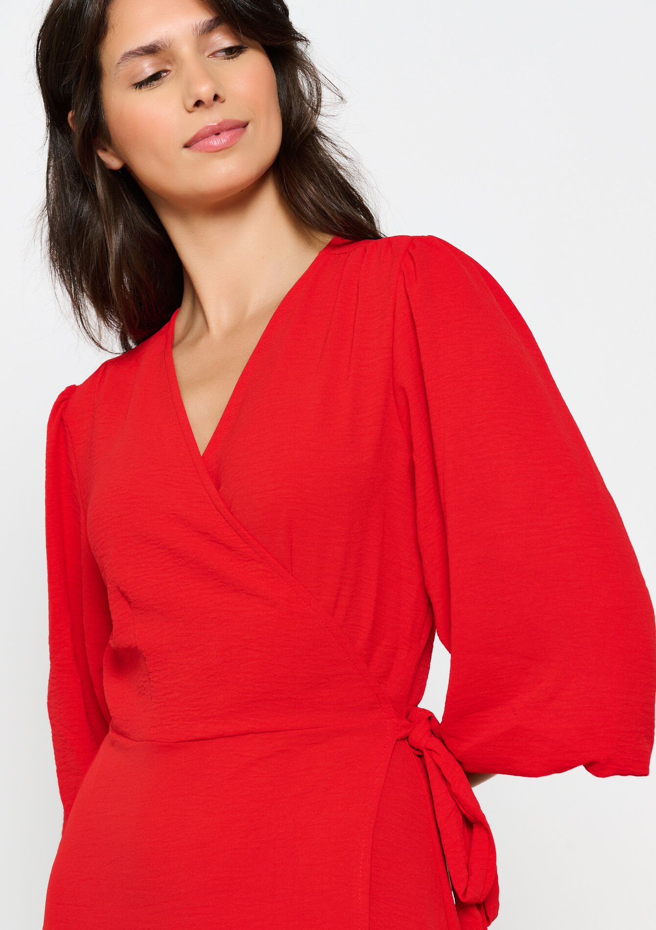 Wikkeljurk met ballonmouwen - RED LIPSTICK - 08103767_5310
