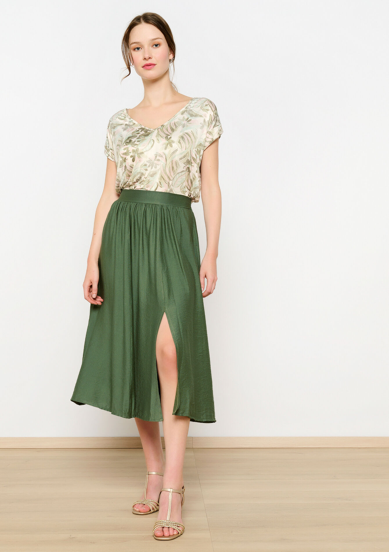 Jupe mi-longue évasée, Jupe mi-longue évasée - KHAKI MED - 1104886