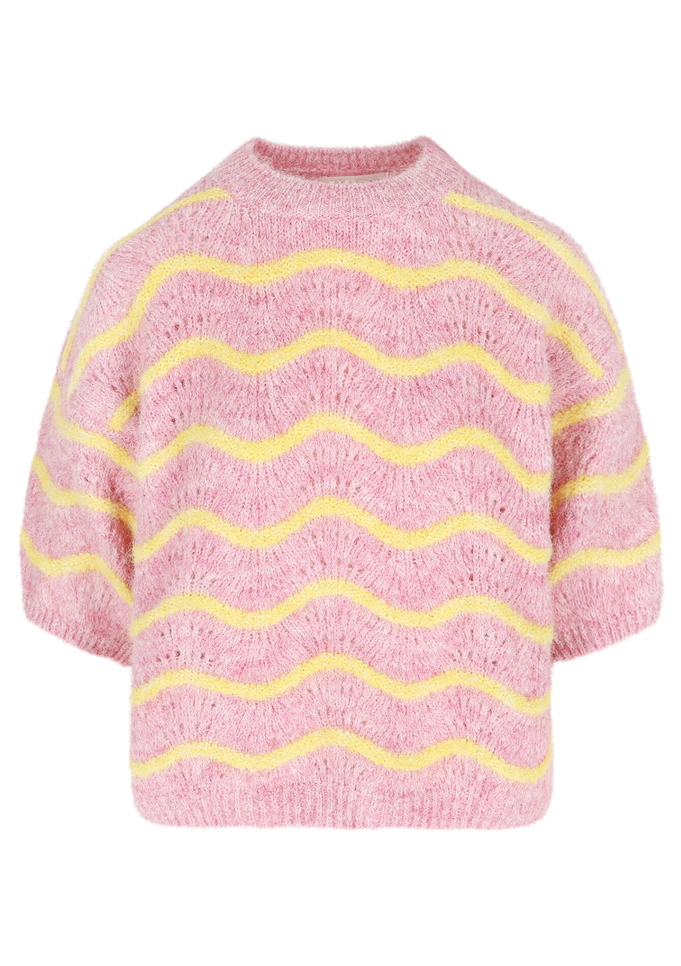 Pullover met korte mouwen en golfjes, Pullover met korte mouwen en golfjes - PINK BUBBLEGUM - 04007039_1477