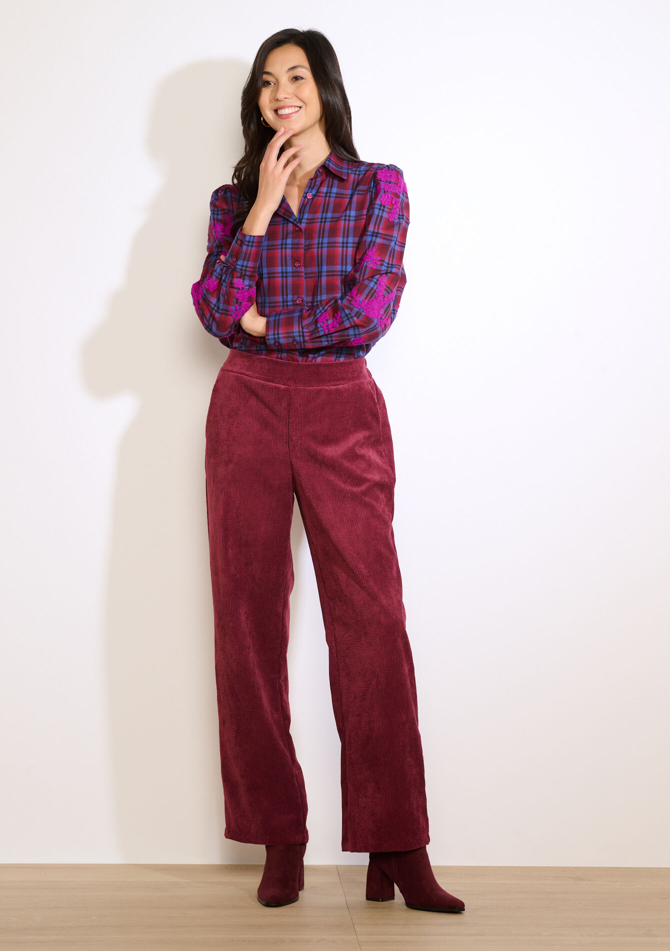 Corduroy straight-leg trousers, Corduroy straight-leg trousers - AUBERGINE - 06601082_1537