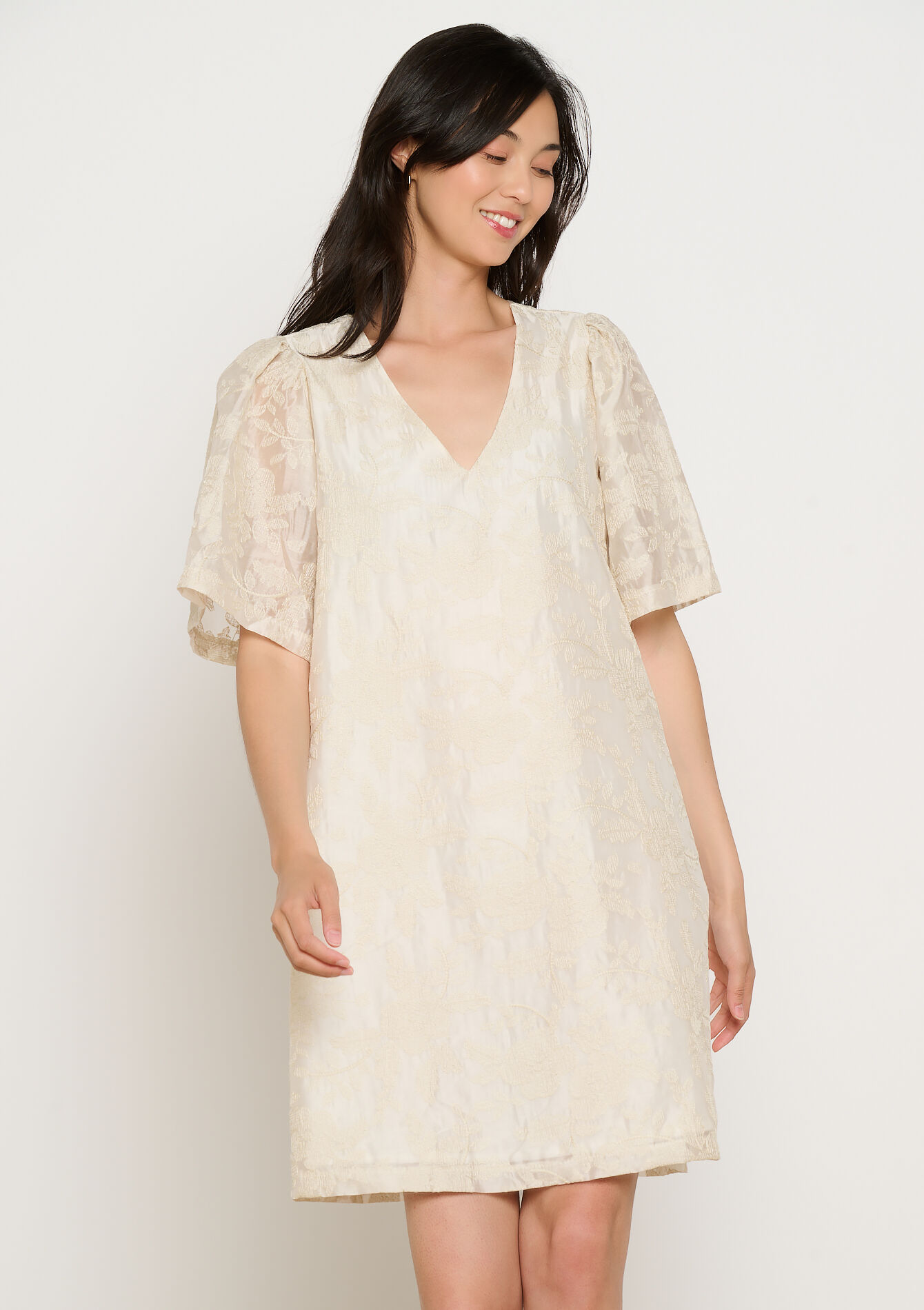 Geborduurde A-lijnjurk, Geborduurde A-lijnjurk - VANILLA WHITE - 08104159