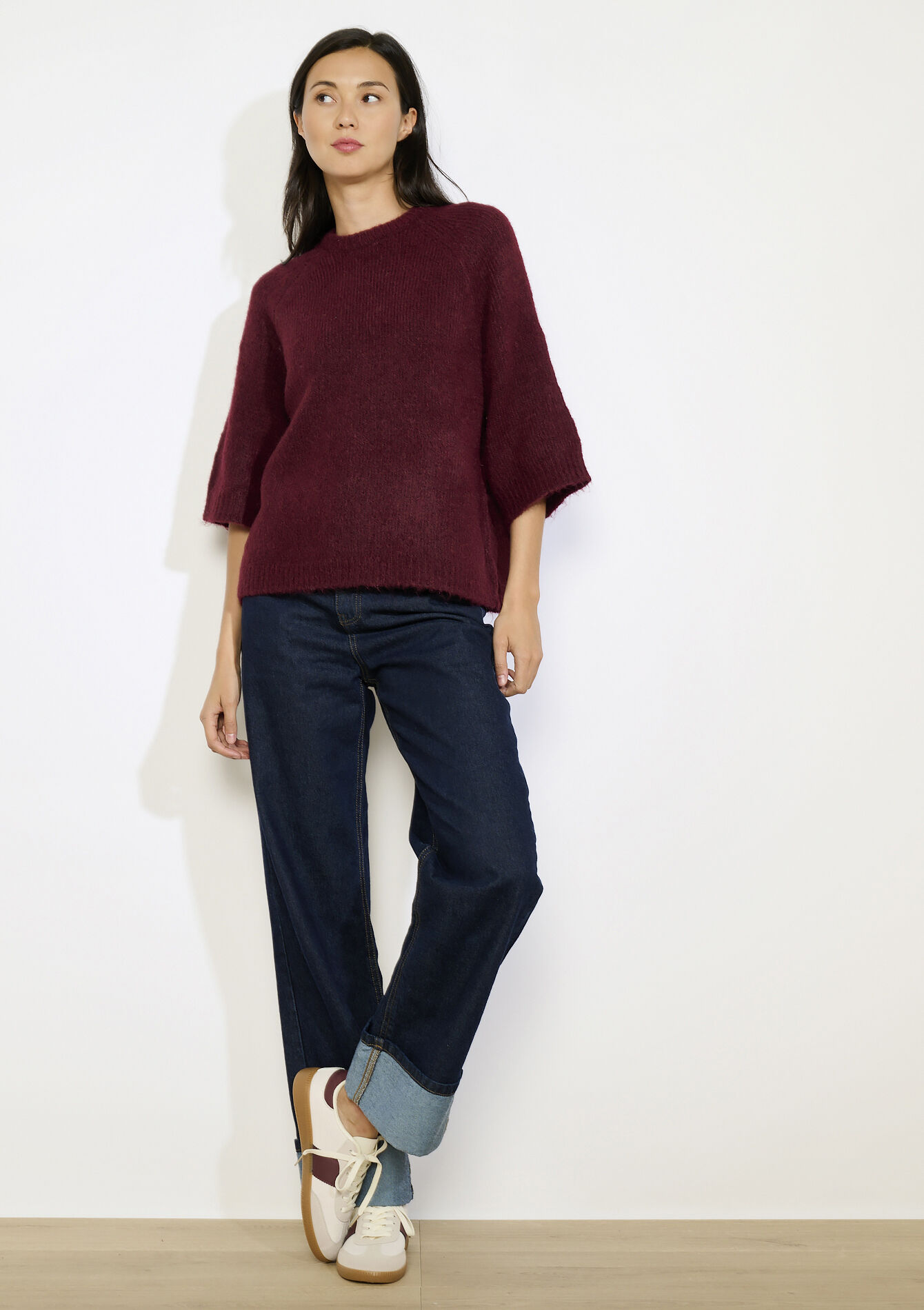 Trui met 3/4 raglanmouwen, Trui met 3/4 raglanmouwen - BORDEAU WINE - 04006927_1467