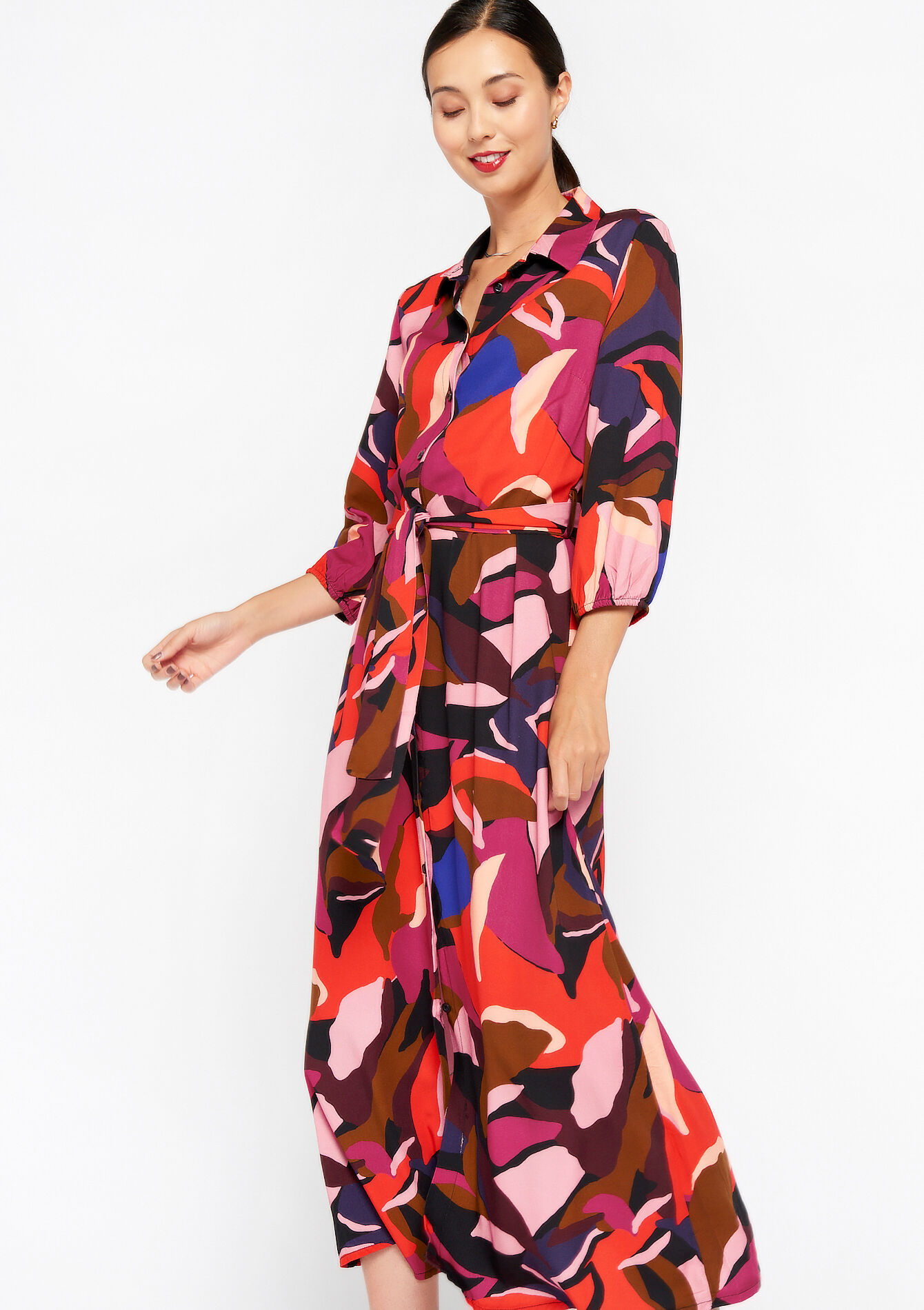 Hemdjurk met abstracte print, Hemdjurk met abstracte print - COSMI PINK - 08602183_4101