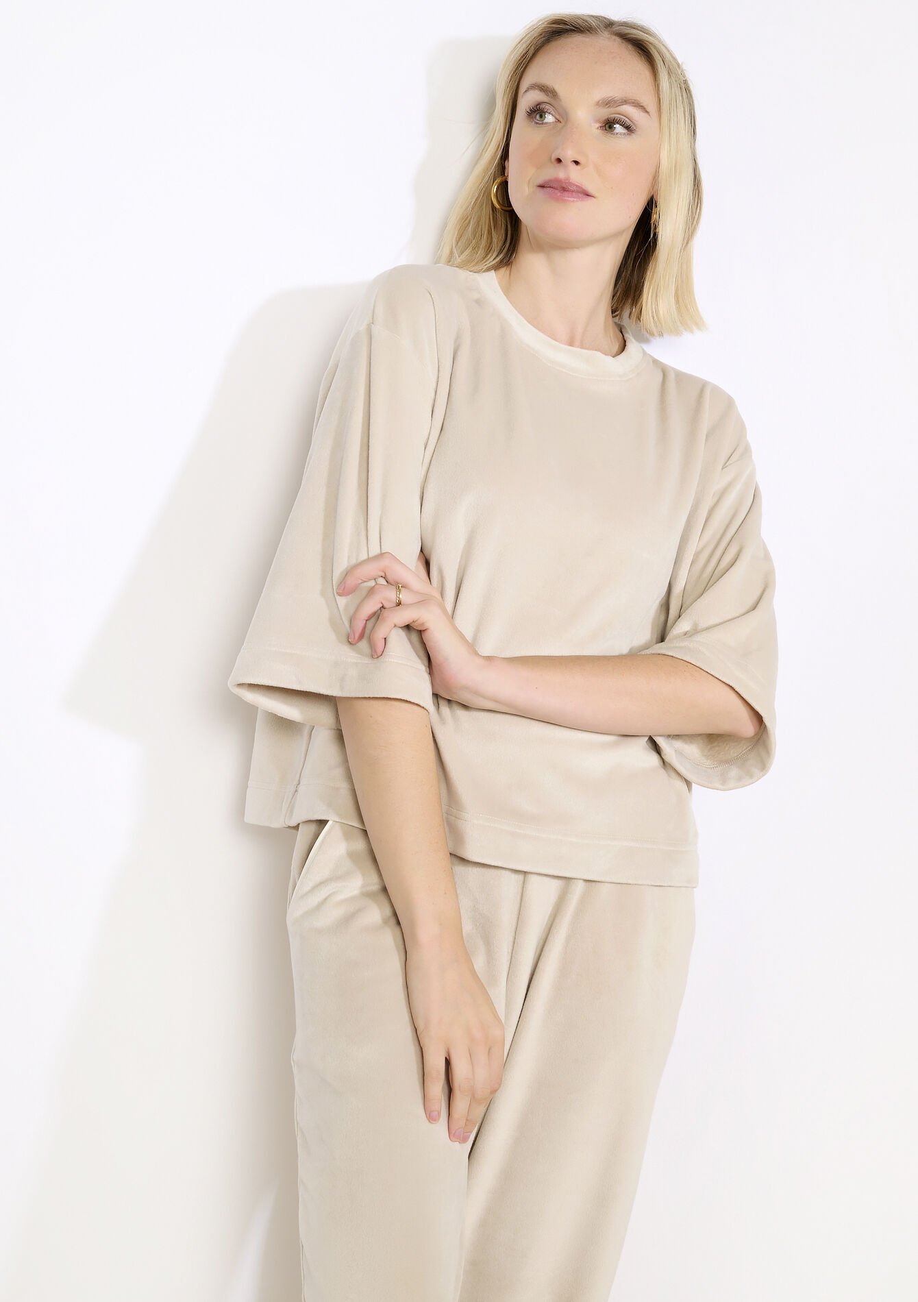 Haut ample en velours - BEIGE ASH - 15100385_1904