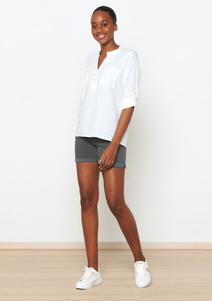 Linen blend shirt - OPTICAL WHITE - 05702482_1019