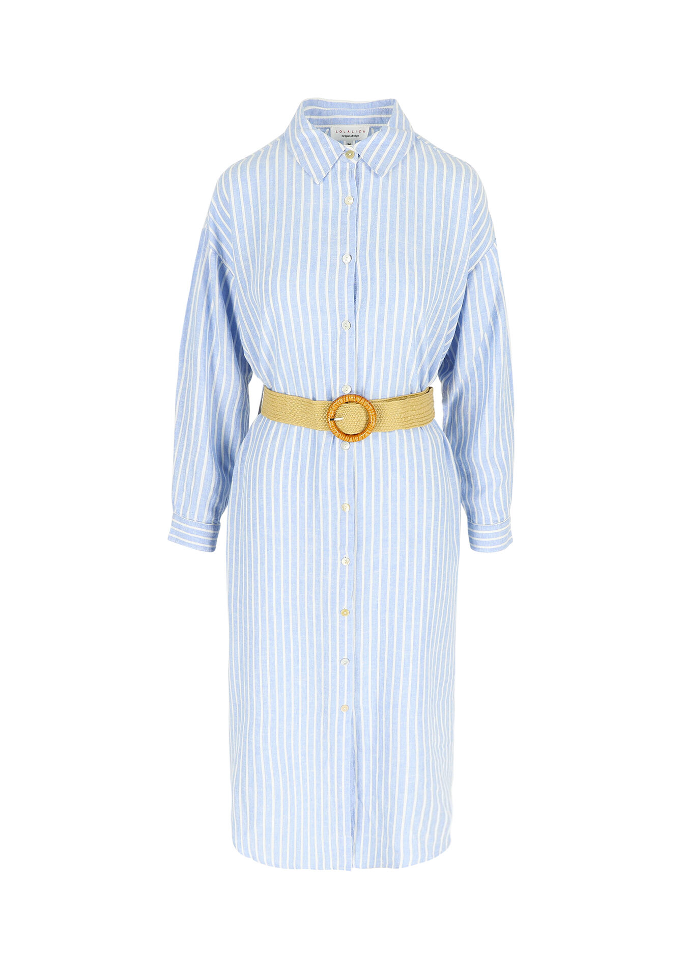 Gestreepte hemdjurk met riem, Gestreepte hemdjurk met riem - PASTEL BLUE - 08602225_751