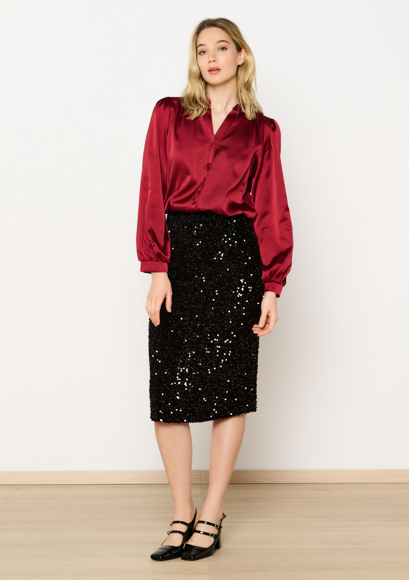 Satijnen hemd met lange mouwen, Satijnen hemd met lange mouwen - AUBERGINE - 1121406