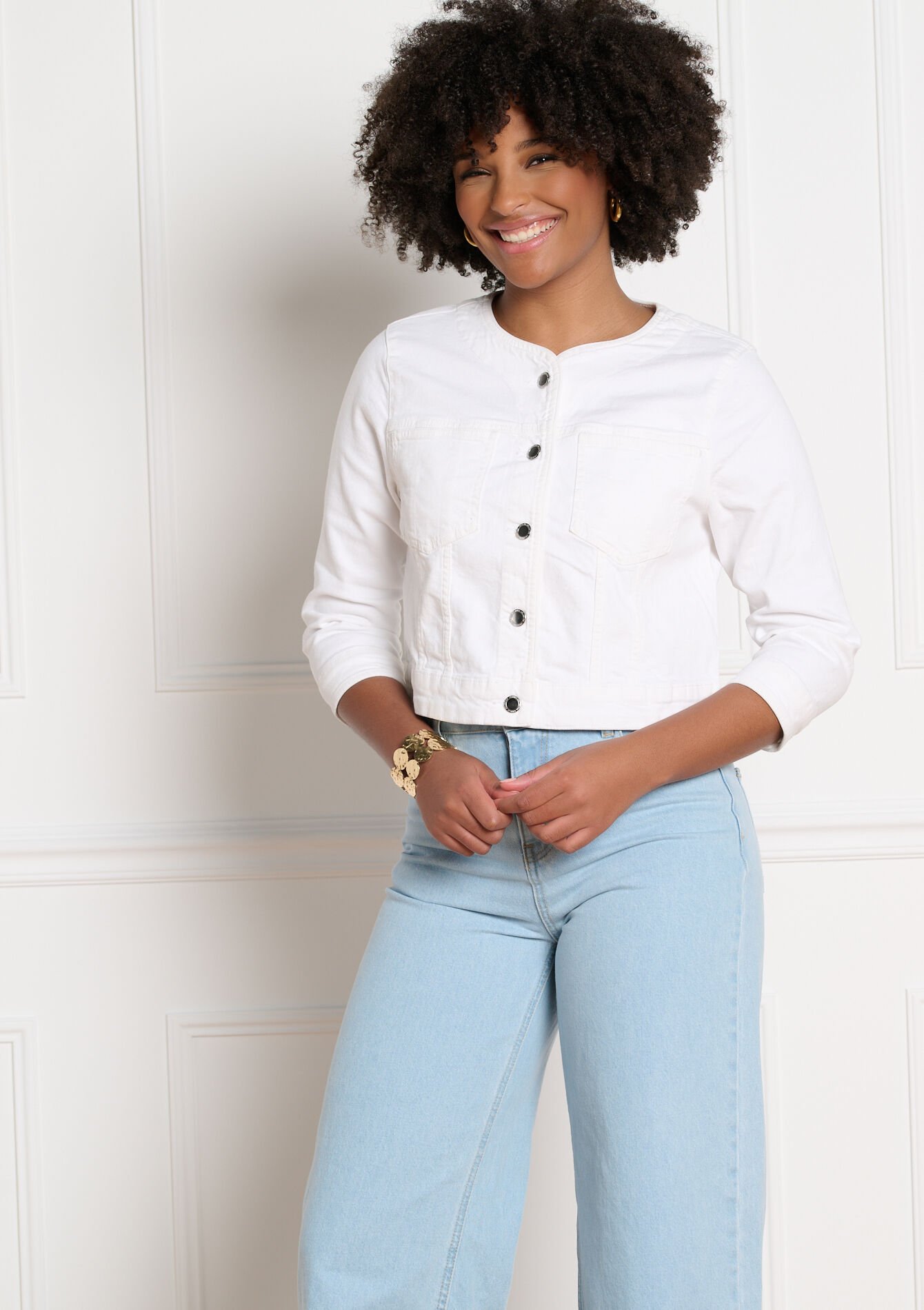 Cropped buttoned jacket, , back
