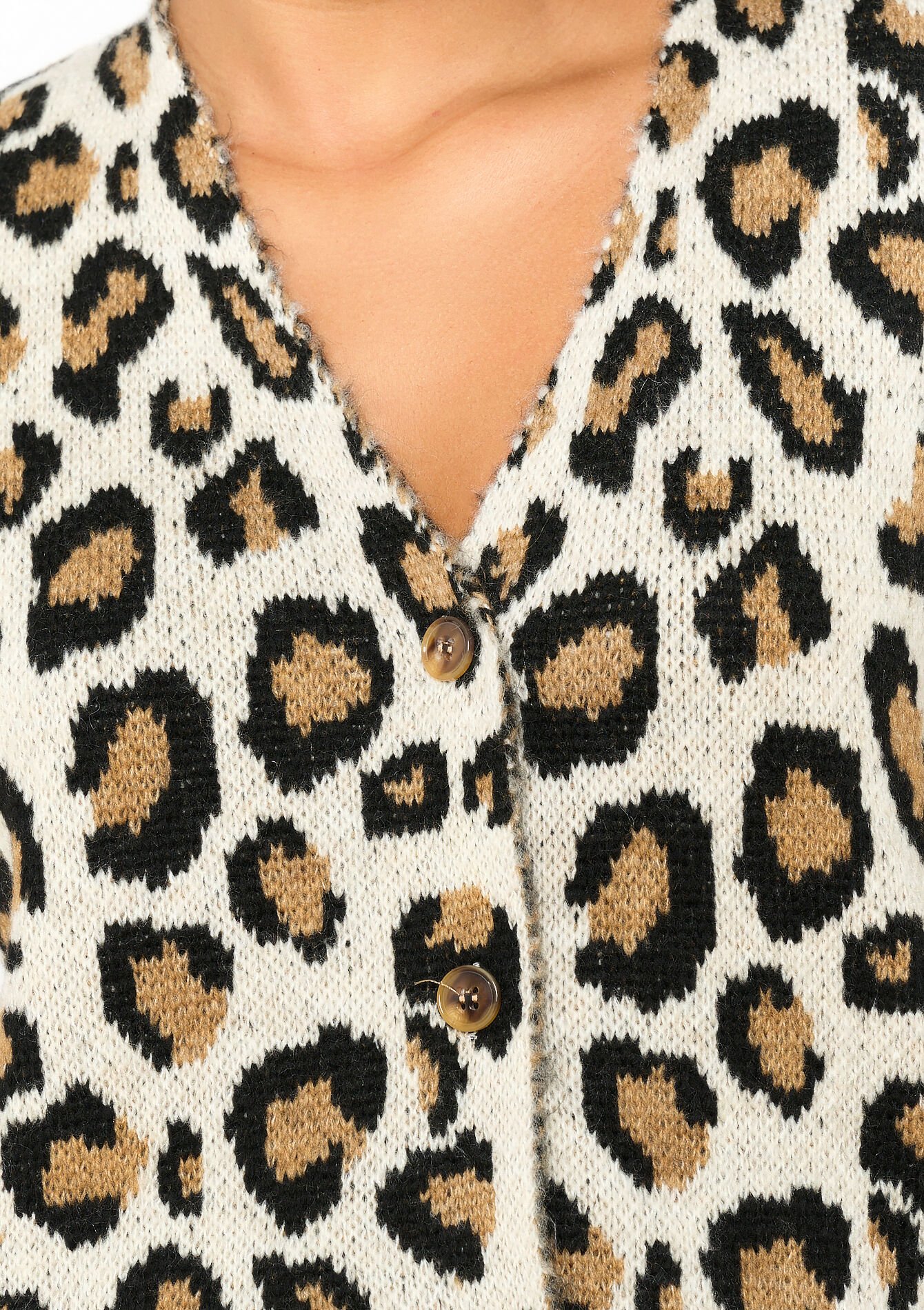 Jacquard cardigan with leopard print, Jacquard cardigan with leopard print - CAMEL BEIGE - 04101234_1132