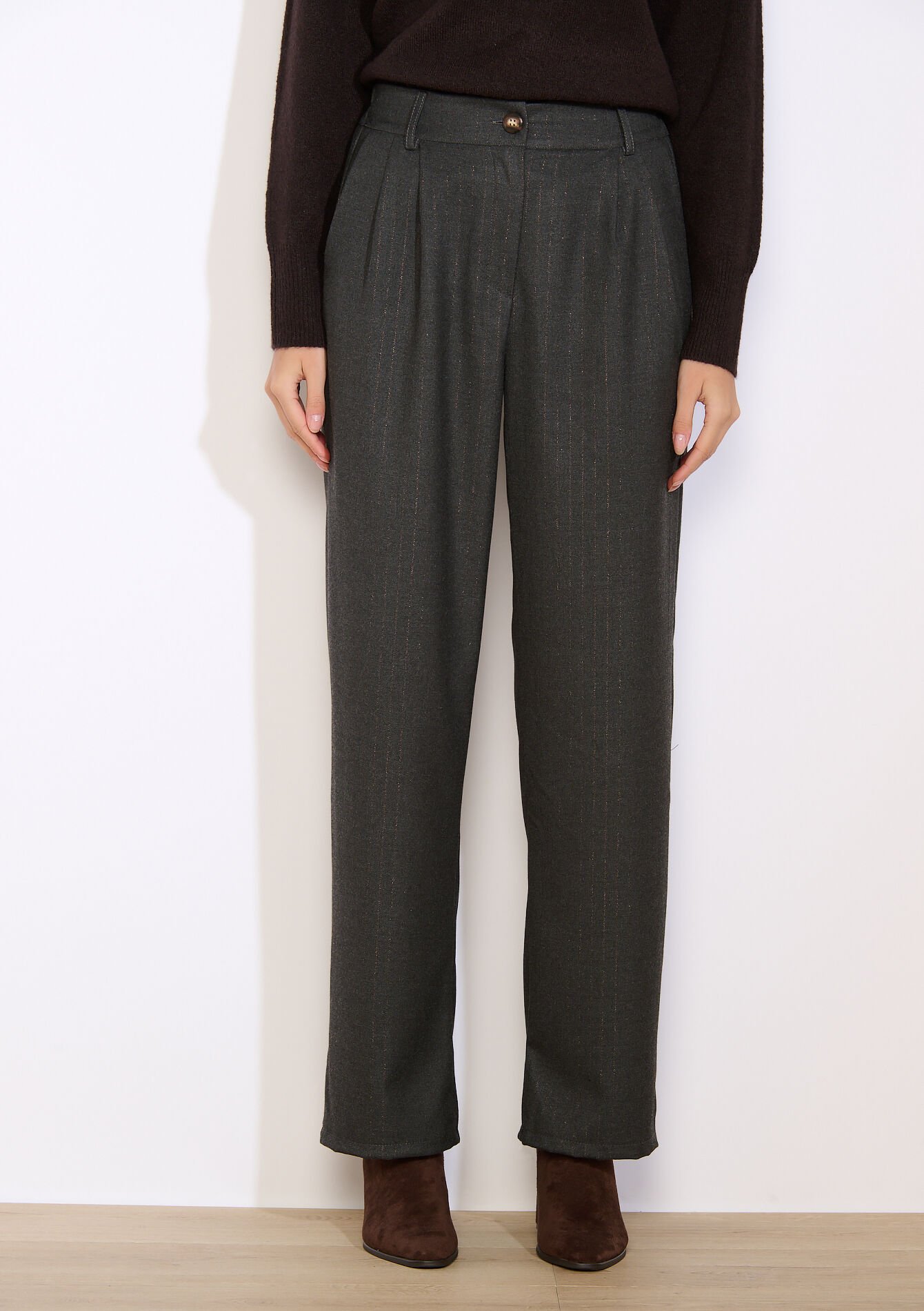 Wide-leg broek met plooien, Wide-leg broek met plooien - DK GREY MEL - 06100745_1083