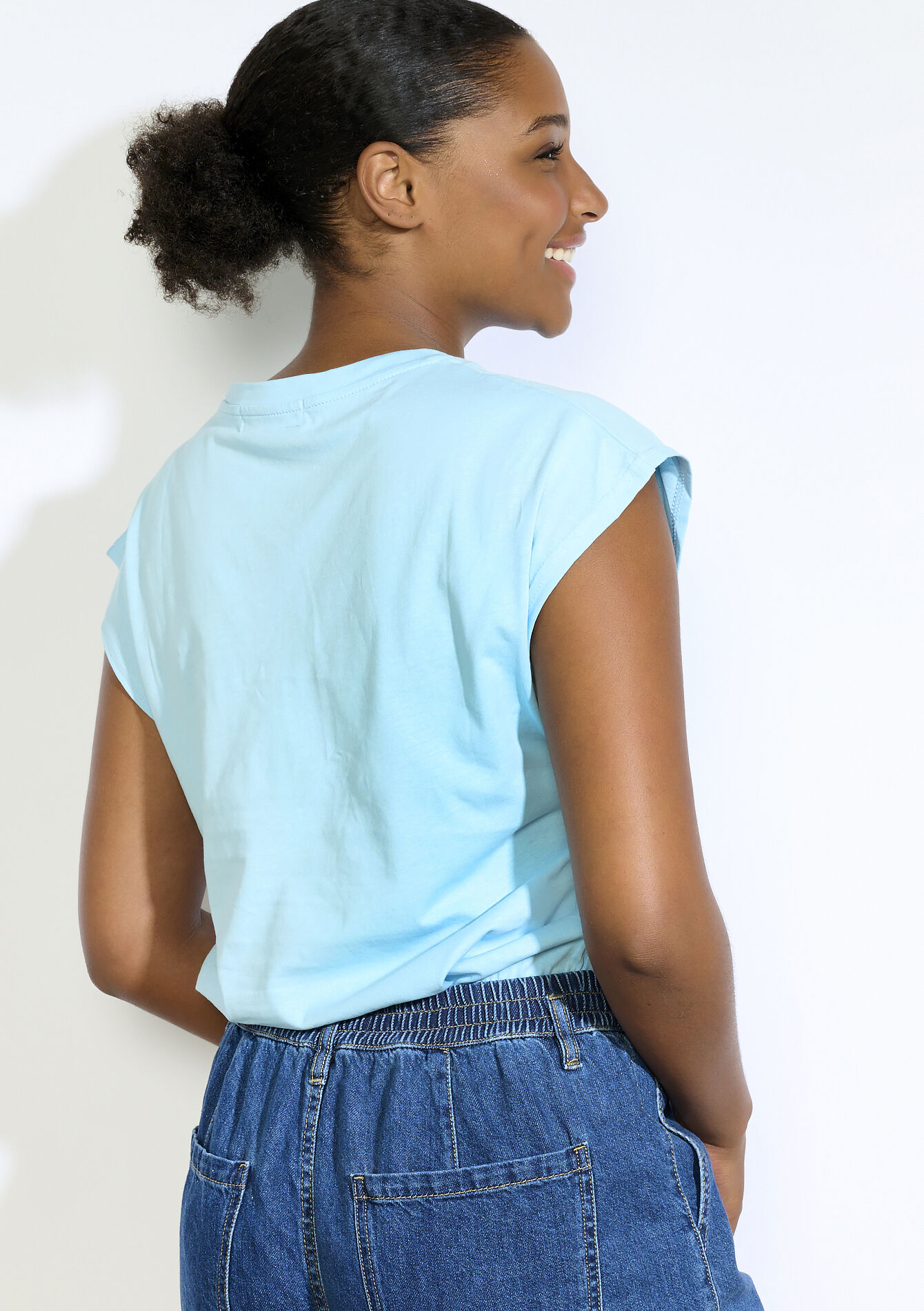 T-shirt sequins floraux , T-shirt sequins floraux - LT BLUE - 02301866_2519